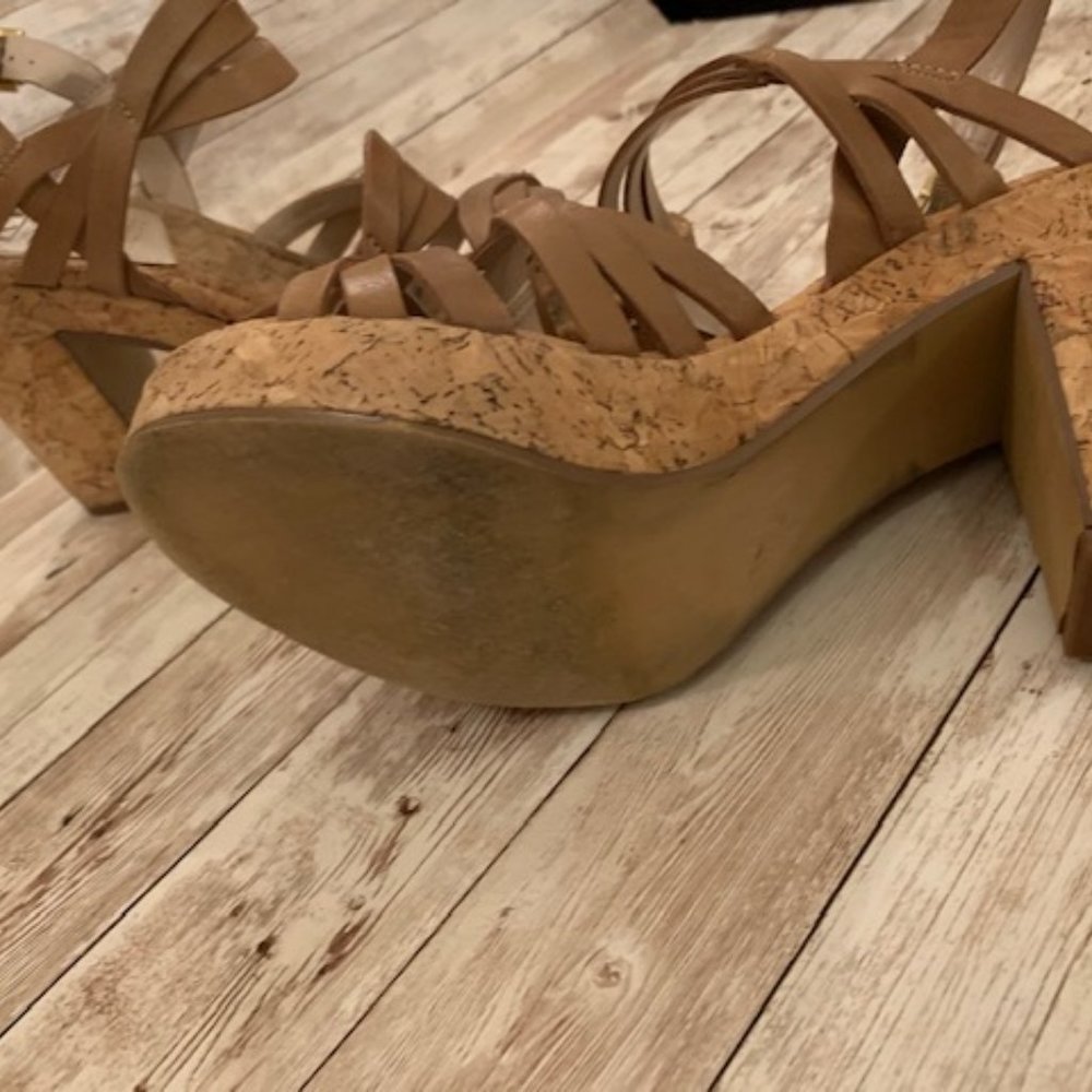 Market Cork Strappy Heeled Neutral Sandal - Picture 7 of 8